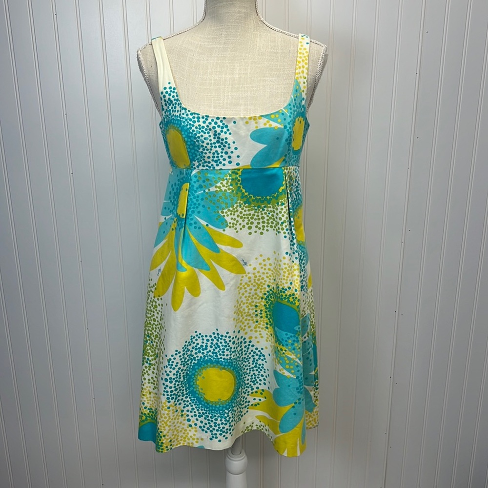 Vintage Milly of New York Floral Sheath Dress Scoop Neck Sz 4 100%‎ Cotton